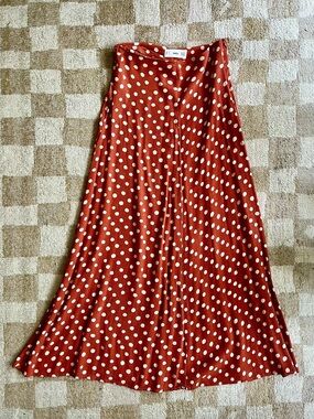 Rust Red Polka Dot Midi Skirt